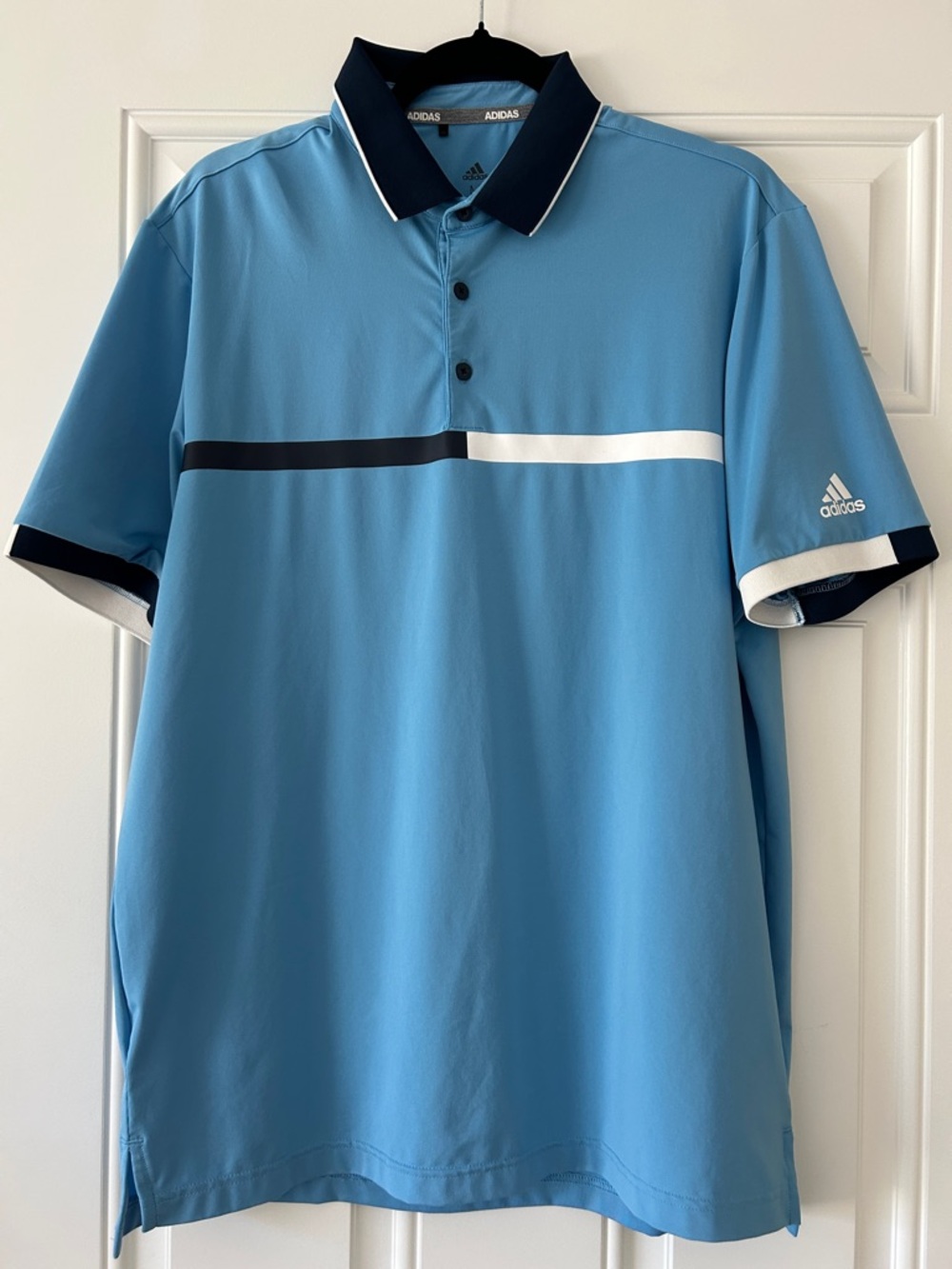 adidas Men’s Sky Blue Polo with Navy and White Accents